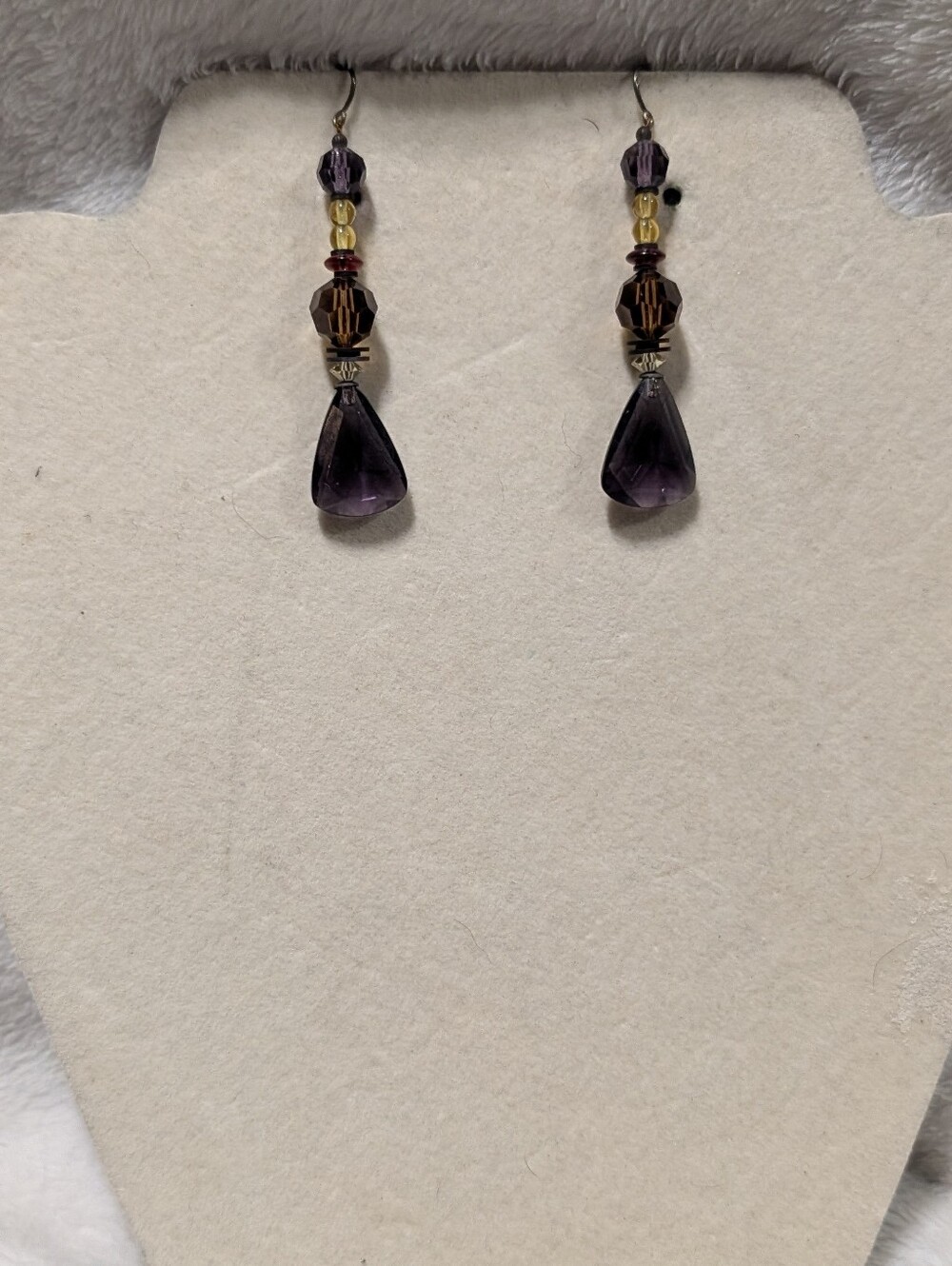 Dark purple and amber faceted bead Drop Pierced Fashion Earrings